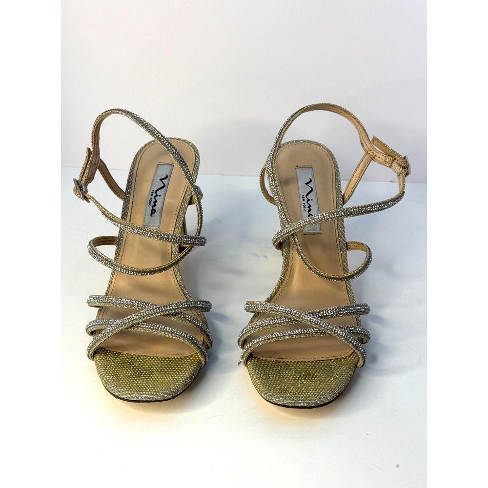 Nina Women's Anna Crystal Embellished Strappy Dress Sandals Platino Size 7M NWT